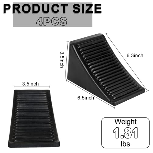 Image of 4 Pack Heavy Duty Rubber Wheel Chocks Solid RV Wheel Chock for Trailers, Black Tire Chocks for Cars, Truck, Travel Trailers, Camper and ATV, 6.5 inch x 3.5 inch x 3.5''