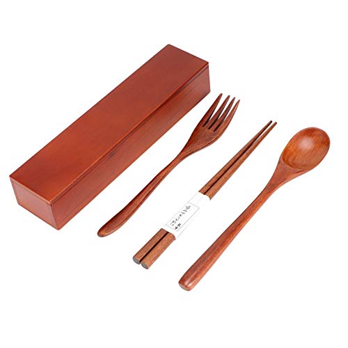 Holzgeschirr-Set, tragbares Set Holzgabel-Löffel-Essstäbchen mit...