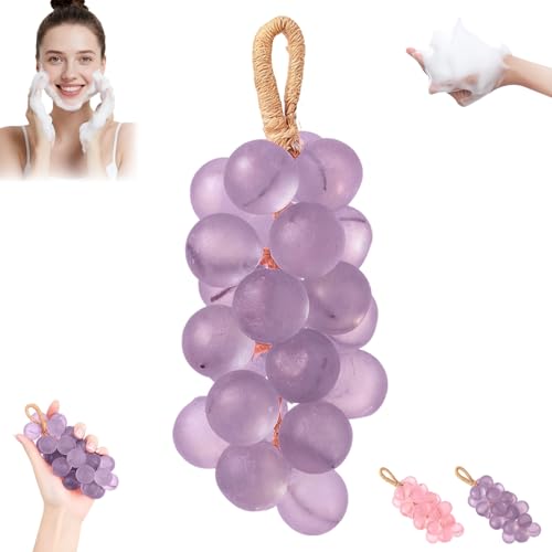 Grape Soap Handmade DIY Grapes Cluster Shaped Soaps Grape Soap on a Rope Decorative Soaps Bars Exquisite Home Decor and Gift Choice for Fresh Air and Washing Hands (1 Purple)