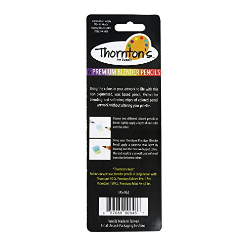 Thornton's Art Supply Premium Colorless Blender Pencil Wax Based for Drawing Sketching Blending Shading | Kids and Adult Artwork (Stick, 6, Count)