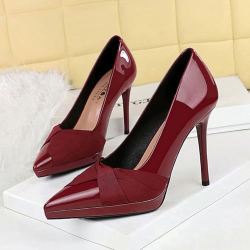 Women's Patent Leather Stylish Pointed Toe High Heel Pumps Elegant Bow Slip On Stiletto Party Wedding Pumps4