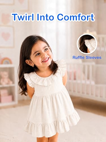 Image of Kidbea Baby Girls' Cotton Dress | Comfortable, Trendy Ruffled Sleeves & Hem, Soft Breathable Fabric for Everyday & Special Occasions