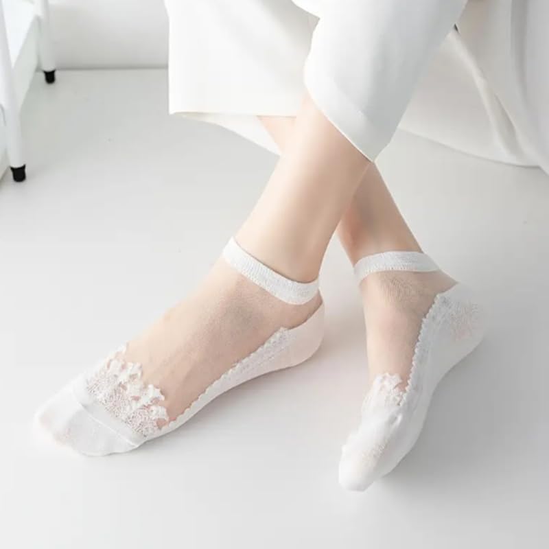8 Pairs of Thin, Breathable, Transparent Vintage Floral Invisible Boat Socks For Spring And Summer2