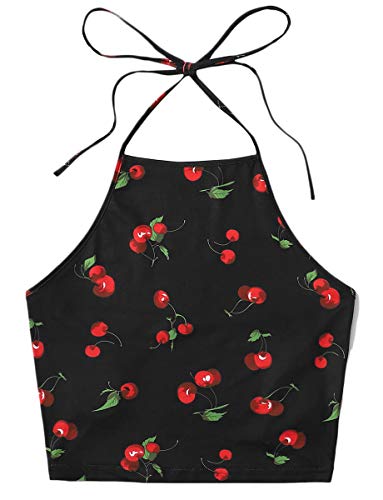 Romwe Women s Casual Camisole Sleeveless Vest Halter Cami Tank Top Black Cherry L