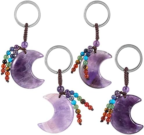 KYEYGWO Crystal Moon Keychain for Women, 7 Chakra Beads Tassel Keyring Decor, Handmade Lucky Lanyard Pendant Keychain