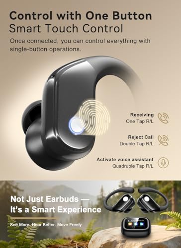 Image of jaddsa Wireless Earbuds, Bluetooth 5.4 Sport Headphones with Smart Charging Case, ENC Noise Cancelling, Ear Buds with IPX7 Waterproof & Bass Stereo Sound for iOS, Android - Jet Black