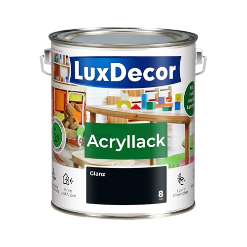 LuxDecor Acryllack 2,2 L Glänzend (08) Schwarzer Diamant, Holzlack Buntlack, Spielzeuge Metall Möbel Fenster Sicher Kindermöbel Spielzeuge
