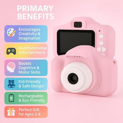 Image of Cots and Cuddles Kids Digital Camera for Boys & Girls | 1080P HD Video & 12MP Photo | Dual Lens, Rechargeable Toy Camera with Games & Filters for Kids Age 3-10 Years (Pink)