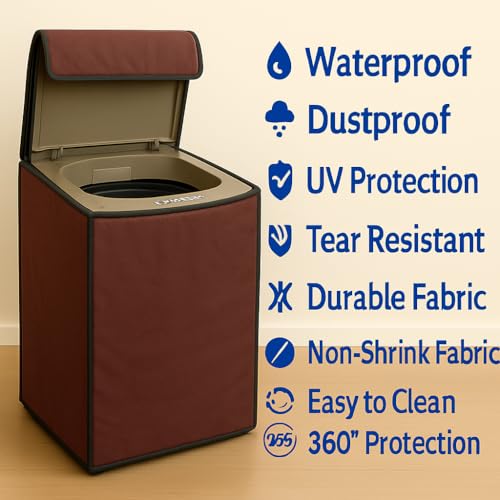 Image of Washing Machine Cover Top Load 6kg to 7.5kg | Heavy Duty Waterproof Polyester Protective Cover | Dustproof & UV Resistant | Universal Fit For All Fully Automatic Machine (Brown)