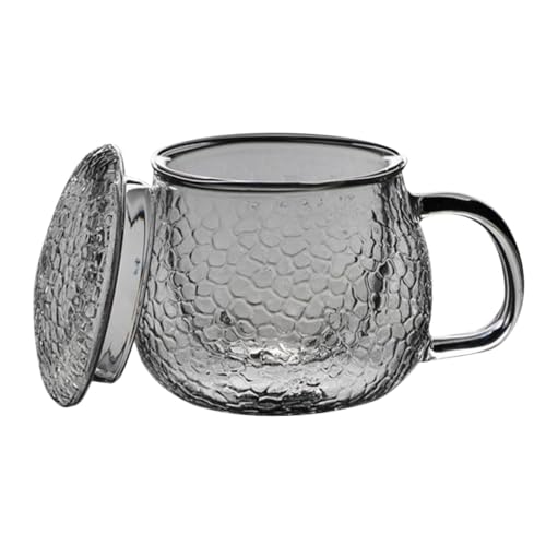 FUNOMOCYA Taza de Té de Vidrio con Diseño Martillado Juego de 3 Piezas con Asa Filtro y Tapa Taza para Café y Agua para Oficina Resistente y Práctica para Infusiones Diarias