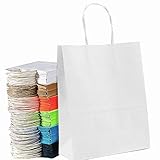  Bolsas de regalo Colores Bolsas de recuerdo de fiesta con asas Bolsas de papel Kraft Bolsas de regalo de arco iris para bodas, suministros para fiestas de cumpleaños y regalos (Blanco -30pc)