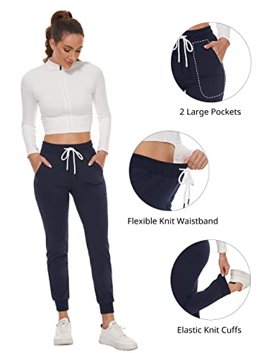 Specialmagic Women's Sweatpants Slim Fit Cotton Running Jersey Joggers With Pockets French Terry Jogger Tapered Track Pants Workout Long Navy L #TOP2