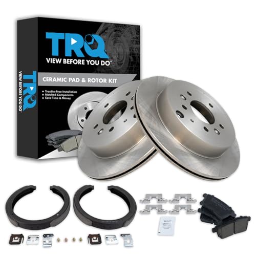 Image of TRQ Rear Brake Pad and Rotor Set Ceramic Parking Shoes Compatible with 2011-2012 Mazda CX-7