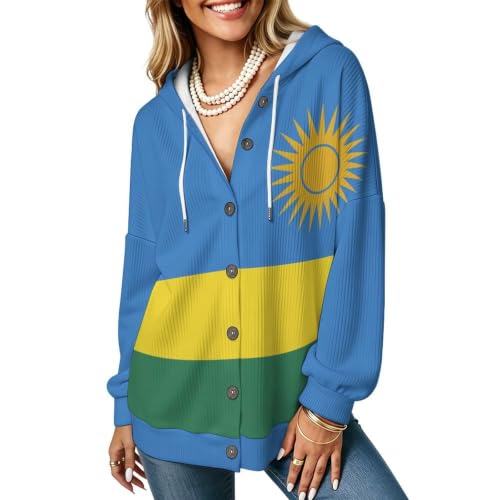 Rwanda Flag Women's Long Sleeve Cardigan Outerwear Sweater Fall Cardigans for Women 3X-Large