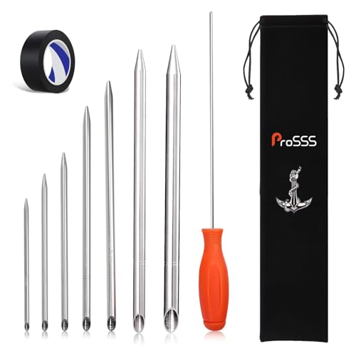 Rope Splicing Tool Kit 7 Sizes (5/32 7/32 1/4 5/16 3/8 3/8 Large 1/2) with Pusher Storage Bag & Black Splicing Tape Aluminum Fids for Double Boat/Climbing Ropes Rapid Recovery