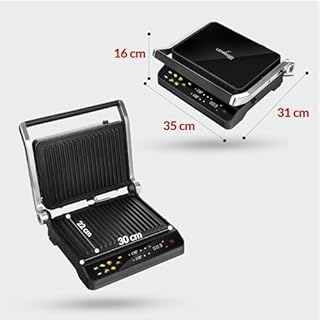 LEHMANN Bistecchiera Elettrica, 2000 W, Apertura 180°, Piastre Antiaderenti Rimovibili, 10 Programmi, Regolazione Temperatura 90-230°C, Timer 1-240 min, Griglia per Cucinare Carne, Pesce e Verdure