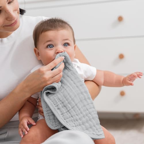 Image of Comfy Cubs Muslin Burp Cloths 20 inch x 10 inch, Pack of 6 - Large, 6-Layer, Ultra Absorbent 100% Cotton for Baby Drool and Messes - Soft, Safe & Gentle Baby Burp Cloths Set for Boys & Girls - Heather Blue