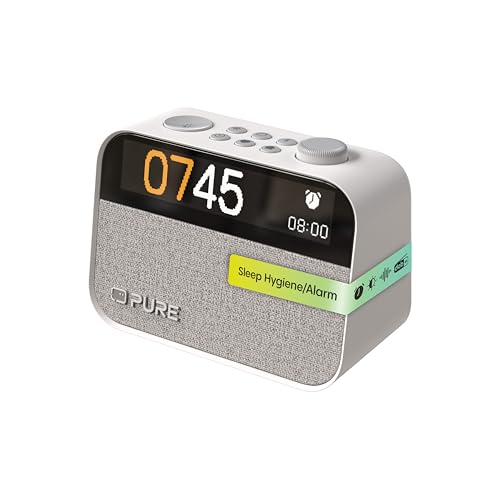 Pure Moment Radiowecker für Schlafzimmer & Büro (DAB+/FM Digital Radio, Bluetooth, White Noise Geräusche Einschlafhilfe, Wake Up Light Lichtwecker, Nachtlicht, Alarm, dimmbares Display) Weiß