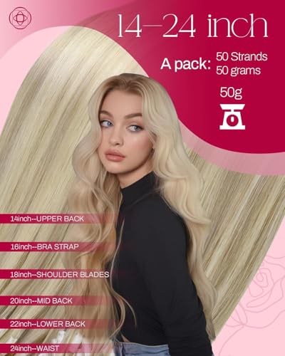 Image of Moresoo Micro Bead Hair Extensions Real Human Hair, Ash Blonde Highlight | 22 inch, 50g 50 strands, micro bead compatible, icy blonde dimension, long hairstyles, photoshoots, glam styling