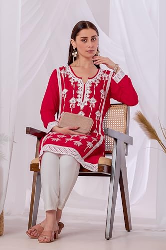 Image of Sidhidata Women's Rayon Sequence & Beads Embroidered Kurti (Kurti Beads)