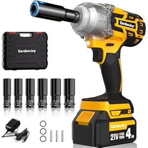 Cordless 1/2 Impact Wrench Brushless, 21v Power Impact Gun with 3 Variable Speeds, Max Torque 450Ft-lbs (600N.m), 4.0Ah Battery and Charger, 6Pcs Impact Sockets, Electric Impact Wrench for Car Home