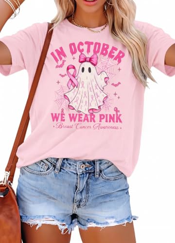 Image of Breast Cancer Shirts for Women Pink Ribbon Shirt Breast Cancer Survivor Tee