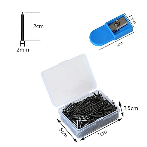 WUDQIJI Zirkelersatzminen Zirkelminen 500 Stück Φ2mm 2cm Lang Zirkel Ersatzminen Ersatz Bleiminen für Zirkel Kompass Mine Refills Zirkelmine mit Bleistiftspitzer für Zeichnung Geometrie