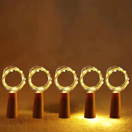 Image of Pack of 5 / 2Mtr / 20 LED's Battery Operated Wine Bottle Magic Fairy String /Strip Cork Light with Copper Wire for DIY Lights for Bottle, Indoor /Outdoor, Home Decoration (WW /Cork Light)