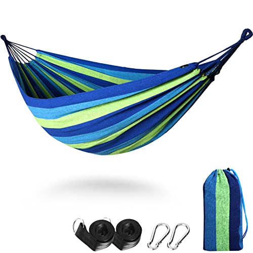 Anyoo Hamaca de Algodón para Jardín al Aire Libre Cama Portátil de Lona con Cuerdas para Acampar Peso Ligera con Bolsa para Jardín Patio Trasero Playa Mochileros Cover