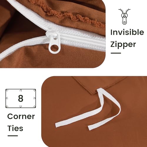 Image of NEXHOME PRO Duvet Cover, Brunt Orange 3 Pieces Boho Tufted Duvet Cover Set, Soft and Lightweight 100% Washed Microfiber Comforter Cover Set(Brunt Orange Cal King, 104 x 98)-No Comforter