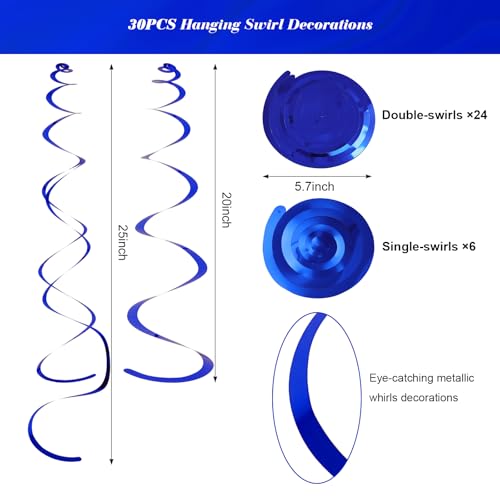 Image of Party Swirl Decorations Hot Pink Shinny Foil Hanging Swirl Decorations Plastic Streamer for Ceiling Plastic Streamer for Party Decorations Metallic Hanging Swirl Pack of 30 (Dark Blue)