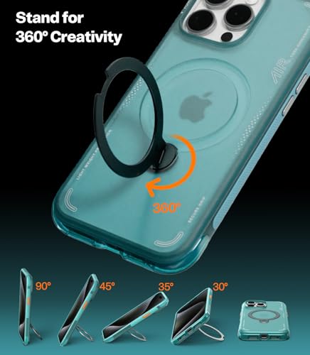 Image of TORRAS Ostand Q3 Air for iPhone 15 Pro Max Case with MagSafe & 360 Magnetic Stand, Dynamic Airbags, Mil-Grade Protection, Camera Control, Shockproof & Stylish Case for iPhone 15 Pro Max 6.7 inch, Blue