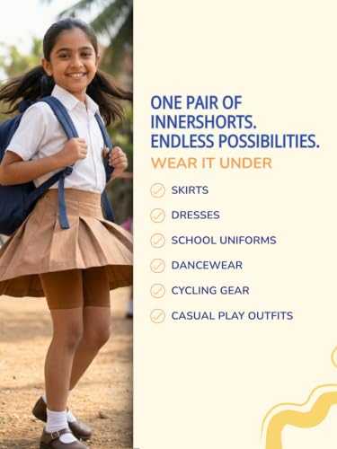 Image of mackly Girls Inner Shorts (Pack of 4) | 2-in-1 Seamless Panty Shorts with Gusset | Soft Breathable Base Layer for Dresses, Skirts
