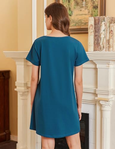 Image of Ekouaer Nightgowns for Women Cotton Sleepshirts Short Sleeve Nightshirt Tshirt Night Gown Casual Sleepdress Comfy Nightdress