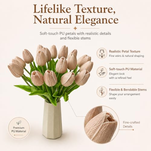Image of Mandy's 20pcs Artificial Light Brown Tulips