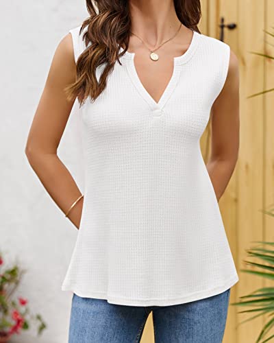 Womens Tank Tops V Neck Waffle Knit Summer Casual Sleeveless Loose Tee Shirts3