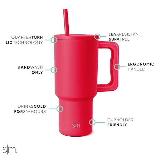 Image of Simple Modern 30 oz Tumbler with Handle and Straw Lid | Insulated Cup Reusable Stainless Steel Water Bottle Travel Mug Cupholder Friendly | Gifts for Women Men Him Her | Trek Collection | Ember Red