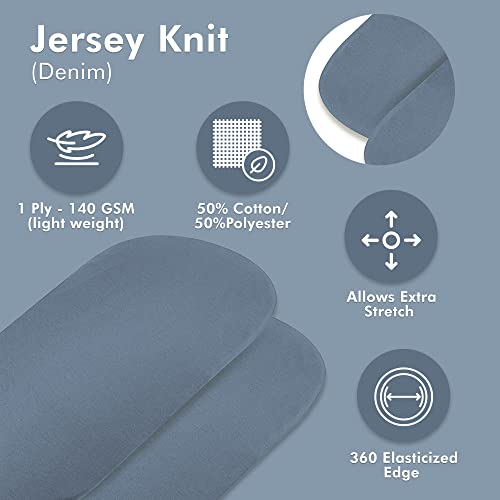 Jersey Knit Bassinet Sheet Set, Suitable For Cradles And Moses Baskets, Fitted Stretch, Fits Most Mattresses And Pads, Soft Material, For Boys And Girls, 30" X 16" X 3", Denim, 2 Pack #TOP4