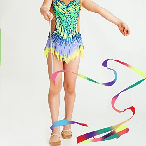 KINBOM 2pcs Ribbons for Gymnastics, 78.7 inch Dance Ribbon Long Ribbon Streamers Gymnastics Streamers for Kids Artistic Dancing Traini g Party, with Ribbon Dancer Wand (Multi-Color) - Thumbnail 5