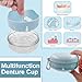 THSTOIC Denture Case & Cup, Travel Retainer Case with Mirror, No-Leak False Teeth Cleaning Container: Full & Partial Dentures Soaking, Denture Bath Holder for Mouth Guards, Braces, Aligners (Blue)