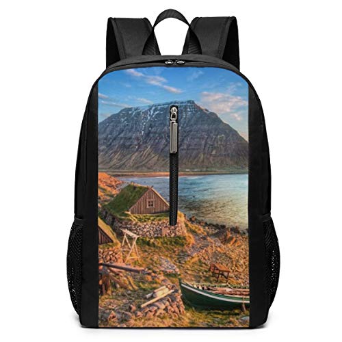 Preisvergleich Produktbild Laptop-Rucksack, Motiv: Berge, Landschaften, Häuser, Tal, Seen, Business, Laptoprucksack, widerstandsfähige Tasche, Tagesrucksack, passend für 17-Zoll-Computer und Notebooks, lässiger Tagesrucksack