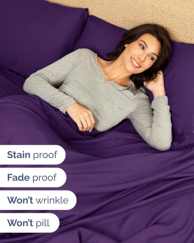 Image of CGK Unlimited Extra Deep Flex Top Split Head King Sheet Set - 6 Piece Breathable and Cooling Sheets - Hotel Luxury Bedding for Women, Men, Kids & Teens - Easy Secure Fit - Extra Deep Pockets - Purple