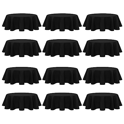 Fani 12 Pack 60 Inch Round Tablecloth, Black Polyester Fabric Table Cloth For Round Table, Stain And Wrinkle Washable Table Cover For Wedding Party Dining Table Buffet Banquet Restaurant And Camping #TOP13