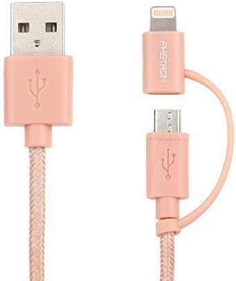 [Apple MFi Certified] Phetron 4ft Dual-use Lightning&Micro USB Nylon Braided Charging/Sync Cable For iPhone6s/6s plus/6/6 plus/iPad/Samsung (Rose Glod)