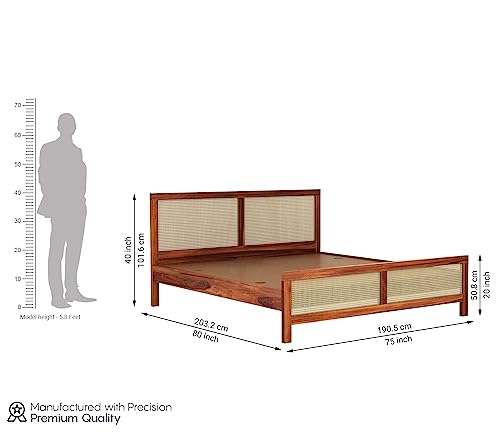 Image of Wooden King Size Cot Without Storage - Solid Wood King Bed - Cot Akka Bed - Stylish Bedroom Furniture (King, Aelina, Honey Finish)