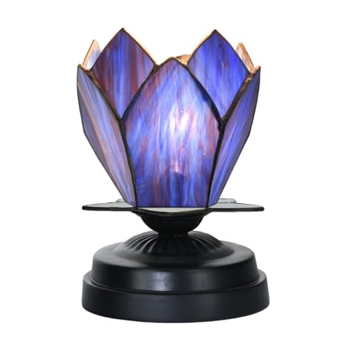 Art Deco Trade - Lampe de table basse Tiffany noire avec ''Blue Lotus''