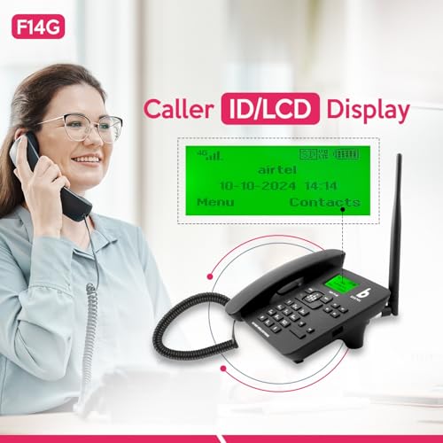 Image of Beetel F1 4G Fixed Cordless Landline Phone,Supports 4G Volte,LCD Display,Speed Dial,Two Way Speaker Phone & Adjustable Volume,Supports Hotline Function,Alarm,4 Direct Memory Keys,MP3 Player,SOS(Black)