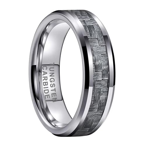 Hokygoky Jewelry 6mm �^���O�X�e�������O �����Y ���f�B�[�X ���� �����w�� �O���[ �J�[�{���t�@�C�o�[ �͂ߍ��� �x�x�� ���K�t�B�b�g, 9.5, �Y���^���O�X�e��, ��΂Ȃ�
