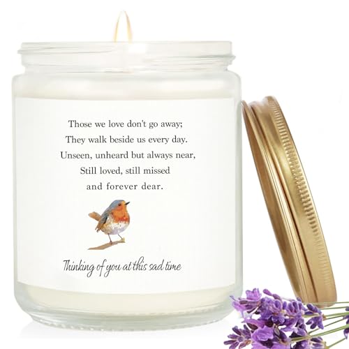 Posoto Sympathy Gift - 3.5oz Lavender Scented Soy Wax Candle with Robin Design - Bereavement Memorial Remembrance Gift for Loss of Loved One