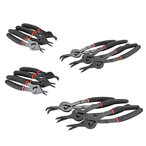 Abn Heavy Duty Snap Ring Pliers Set Of 12 - C Clip Pliers Specialty Tools For Automotive - Angled Retaining Ring Removal Tool In 0, 45, And 90 Degrees - Bonus Molded Storage Carrying Case #TOP6
